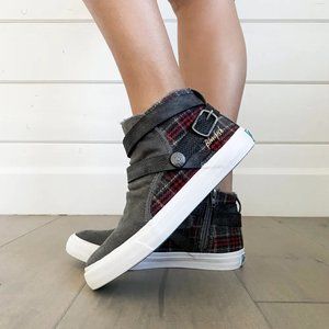 New Blowfish Vegan Suede and Buffalo Plaid High Top Sneakers Size 7.5 NWOT